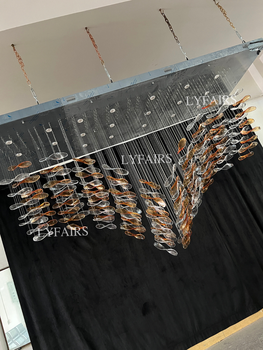 Luxury Custom Glass Floating Leaves Chandelier for Hotel Lobby/Villa/Living Room