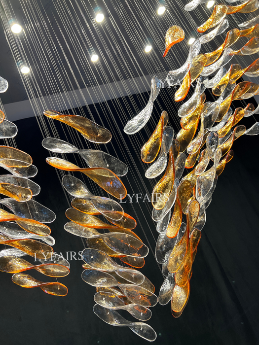 Luxury Custom Glass Floating Leaves Chandelier for Hotel Lobby/Villa/Living Room