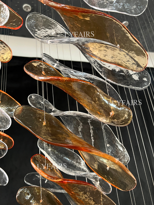 Luxury Custom Glass Floating Leaves Chandelier for Hotel Lobby/Villa/Living Room