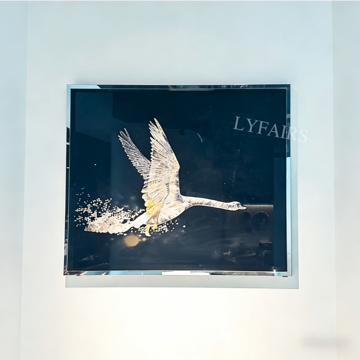 Luxury Dynamic Swan Taking Flight Wall Hanging with Crystal Details