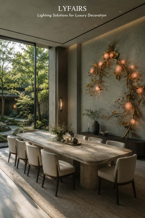 Luxury Elegant Golden Branch Blossom Twig Natural Crystal Lighting Set
