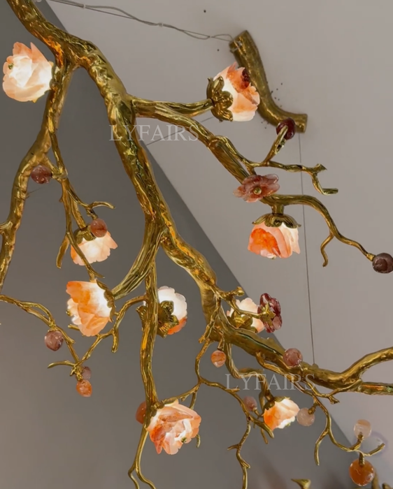 Luxury Elegant Golden Branch Blossom Twig Natural Crystal Lighting Set