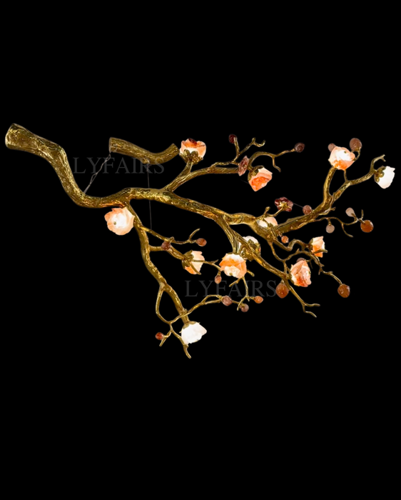 Luxury Elegant Golden Branch Blossom Twig Natural Crystal Lighting Set