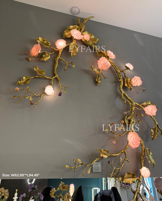 Luxury Elegant Golden Branch Blossom Twig Natural Crystal Lighting Set
