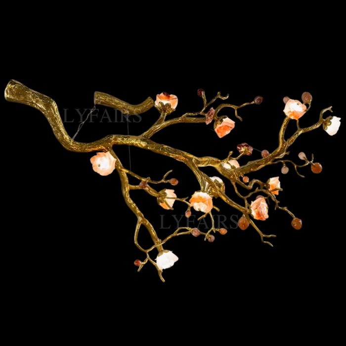 Luxury Elegant Golden Branch Blossom Twig Natural Crystal Lighting Set