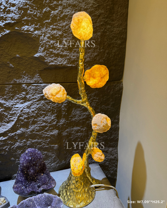 Luxury Elegant Tree Golden Branch Natural Crystal Geode Table Lamp