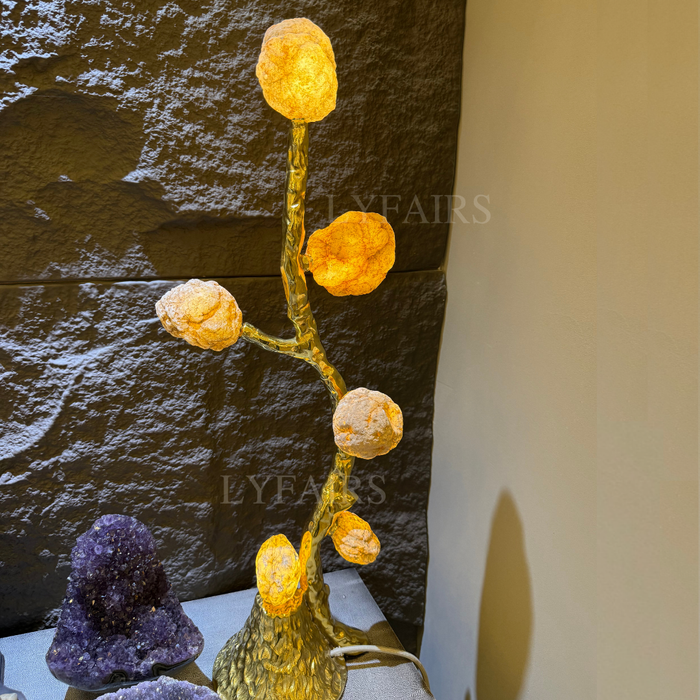 Luxury Elegant Tree Golden Branch Natural Crystal Geode Table Lamp