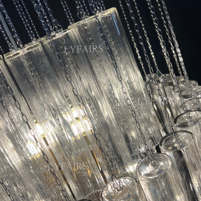 Luxury Floating Cascade Clear Glass Tube Chandelier for High Ceilings