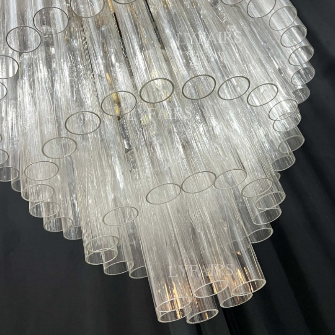 Luxury Floating Cascade Clear Glass Tube Chandelier for High Ceilings