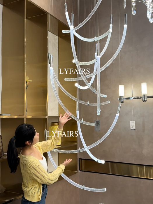 Luxury Flowing Curved Bubble Crystal LED Pendant Chandelier for Staircase/Villa/High Ceiling