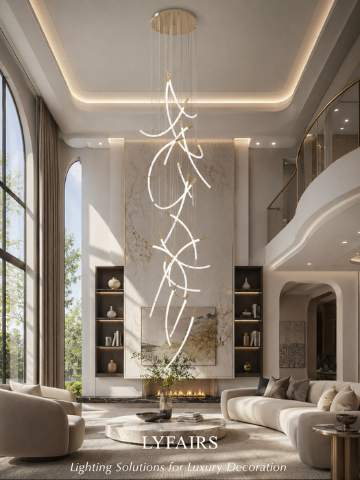 Luxury Flowing Curved Bubble Crystal LED Pendant Chandelier for Staircase/Villa/High Ceiling