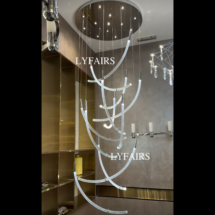 Luxury Flowing Curved Bubble Crystal LED Pendant Chandelier for Staircase/Villa/High Ceiling