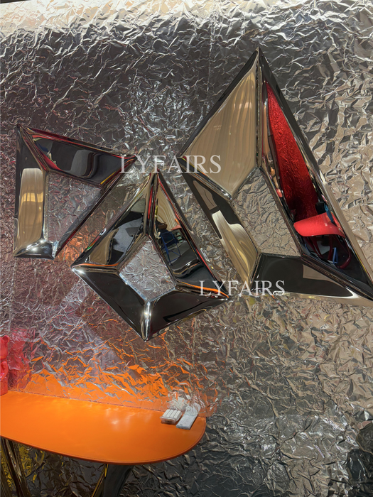 Luxury Futuristic Geometric Stainless Steel Mirror Polished Wall Decor for Modern Interiors