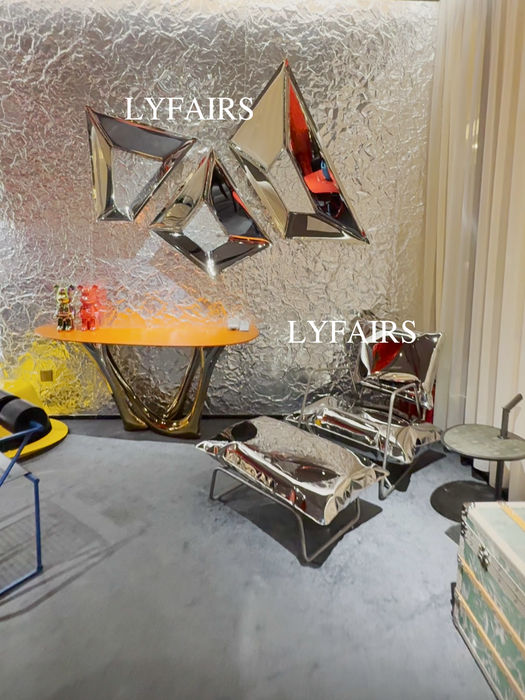 Luxury Futuristic Geometric Stainless Steel Mirror Polished Wall Decor for Modern Interiors