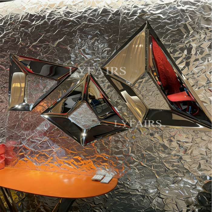 Luxury Futuristic Geometric Stainless Steel Mirror Polished Wall Decor for Modern Interiors