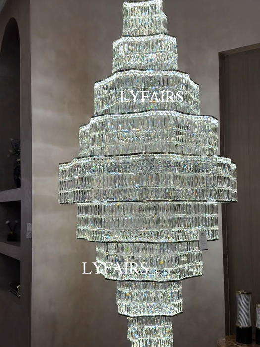 Luxury Grand Tiered Dazzling Crystal Cascade Chandelier for High Ceiling/Lobby/Staircase