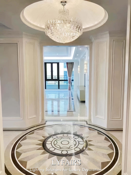 Luxury Hotel Hallway Ceiling Lighting Fixture Large Round Crystal Chandelier for Foyer/Living Room