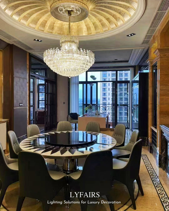 Luxury Hotel Hallway Ceiling Lighting Fixture Large Round Crystal Chandelier for Foyer/Living Room