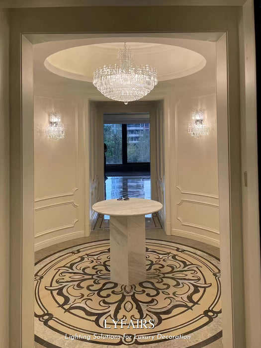 Luxury Hotel Hallway Ceiling Lighting Fixture Large Round Crystal Chandelier for Foyer/Living Room