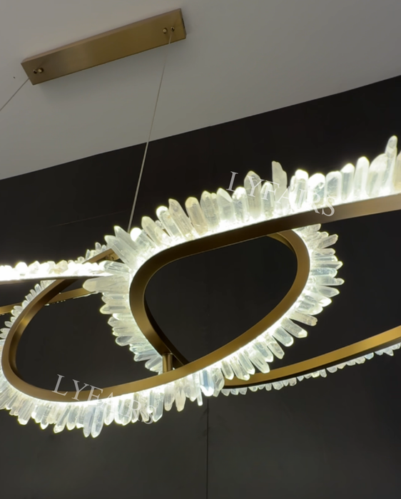 Luxury Irregular Linear Interlocking Ring Natural Crystal Chandelier