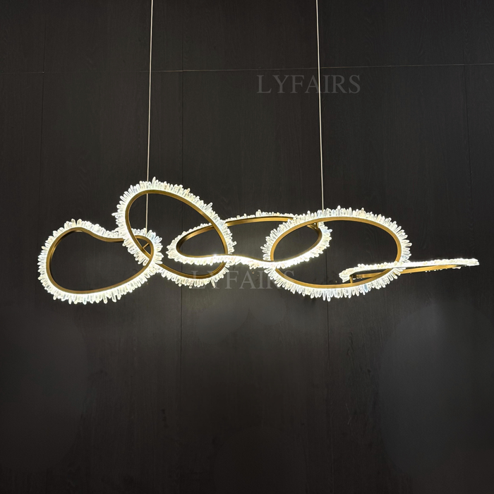 Luxury Irregular Linear Interlocking Ring Natural Crystal Chandelier
