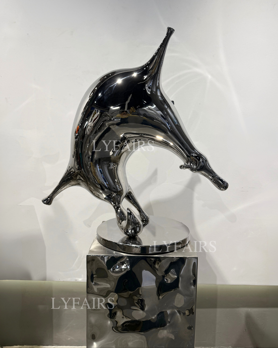 Luxury Modern Abstract Horse Polished Stainless Steel Sculpture Set