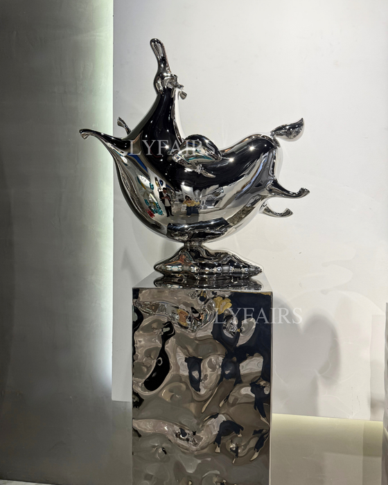 Luxury Modern Abstract Horse Polished Stainless Steel Sculpture Set