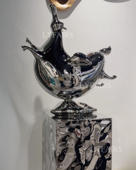 Luxury Modern Abstract Horse Polished Stainless Steel Sculpture Set