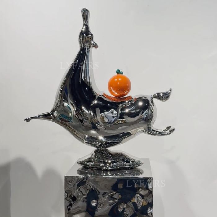 Luxury Modern Abstract Horse Polished Stainless Steel Sculpture Set