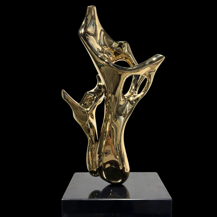 Luxury Modern Abstract Polished Gold-Tone Art Sculpture