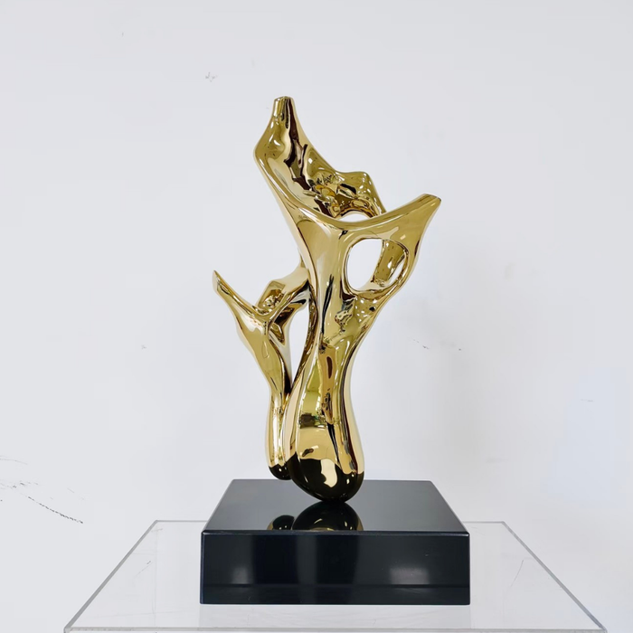 Luxury Modern Abstract Polished Gold-Tone Art Sculpture
