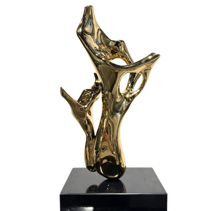 Luxury Modern Abstract Polished Gold-Tone Art Sculpture
