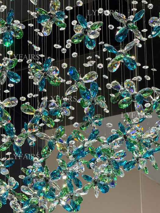 Luxury Teal Crystal Flower Chandelier for Dining Room