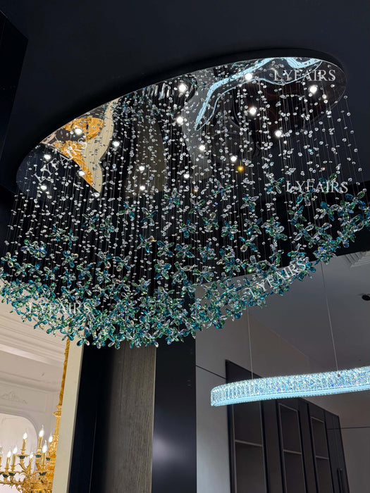 Luxury Teal Crystal Flower Chandelier for Dining Room