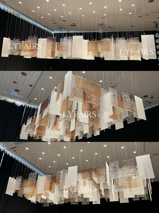 Modern Layered Textured Glass Panel Ceiling Light for Hotel Lobby/Living Room