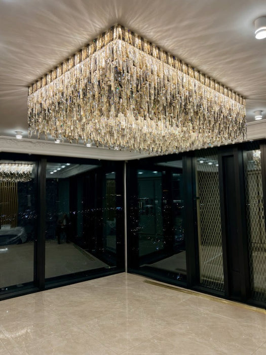 Grand Oversized Rectangular Gradient Smoky Amber Crystal Flush Mount Ceiling Light