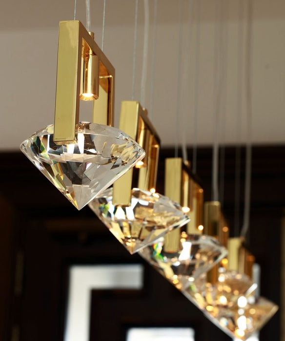 Lámpara de araña de cristal de lujo en forma de diamante para comedor/sala de estar/isla de cocina