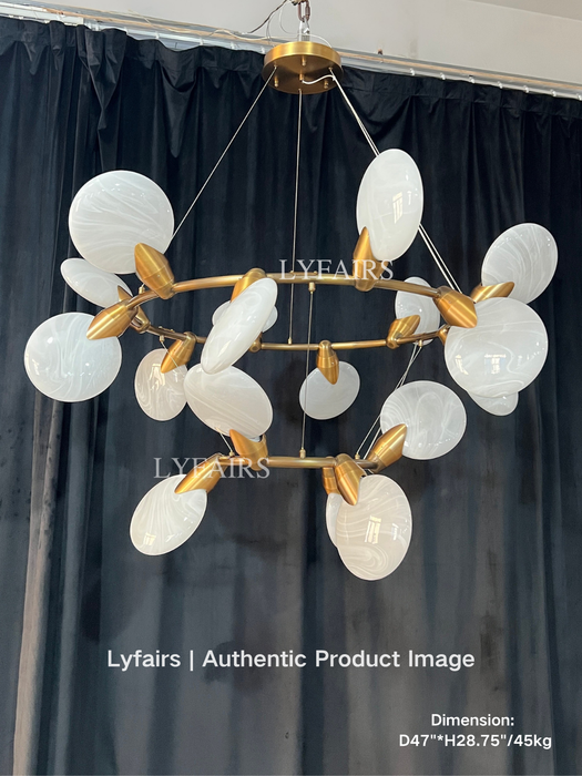 Modern 2-Tier Hand-blown Petal-like Translucent Glass Chandelier