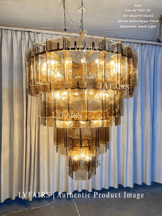 Modern 4-Tier Clear/Smoky Gray Glass Chandelier
