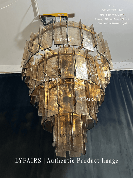Modern 4-Tier Clear/Smoky Gray Glass Chandelier
