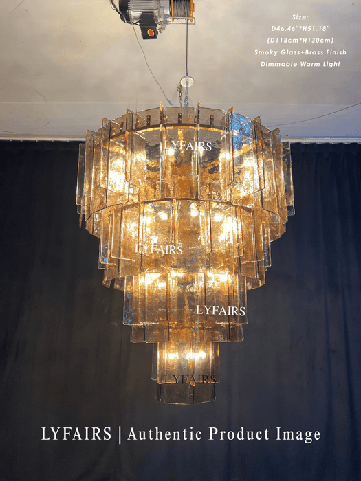 Modern 4-Tier Clear/Smoky Gray Glass Chandelier