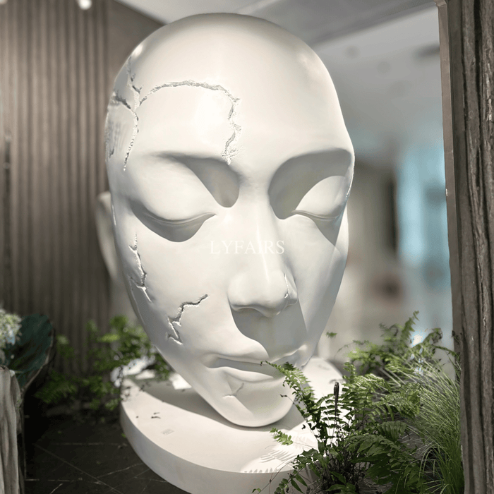 Modern Abstract Cracked Head Sculpture