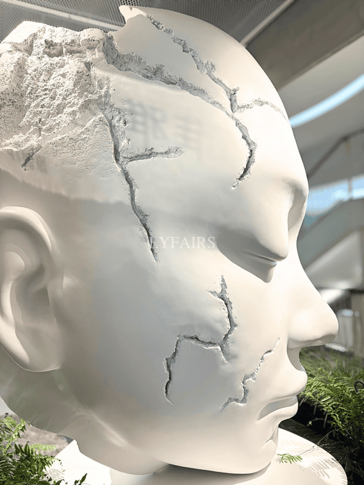 Modern Abstract Cracked Head Sculpture