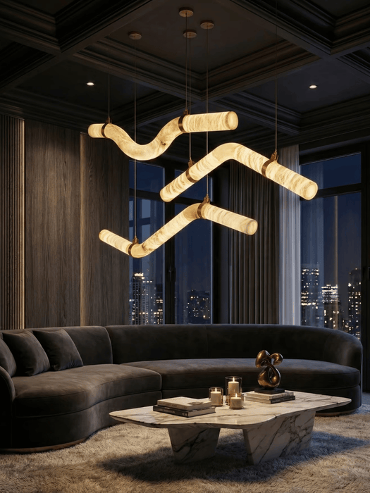 Modern Alabaster Curved Chandelier for Living/Dining Room