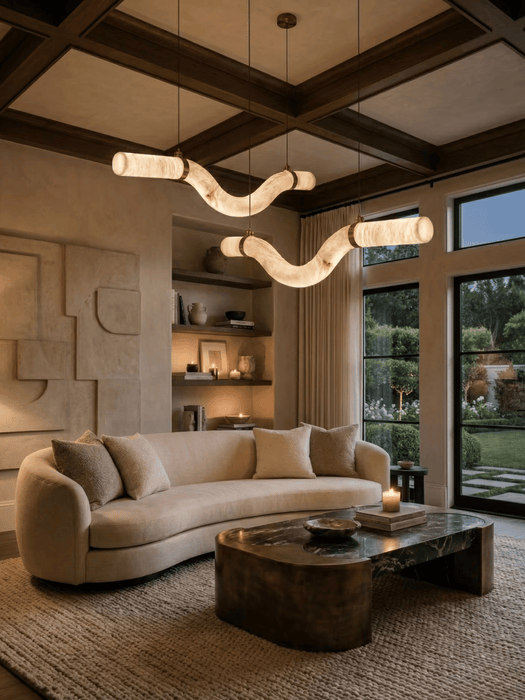 Modern Alabaster Curved Chandelier for Living/Dining Room