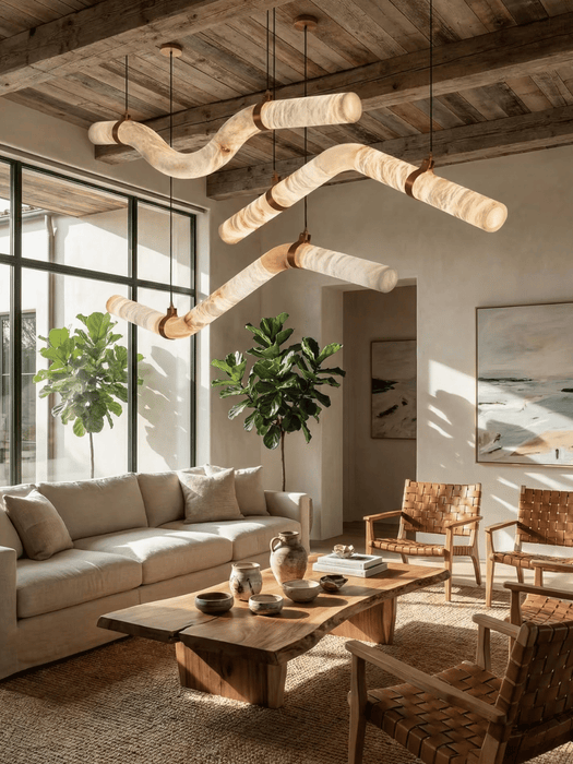 Modern Alabaster Curved Chandelier for Living/Dining Room
