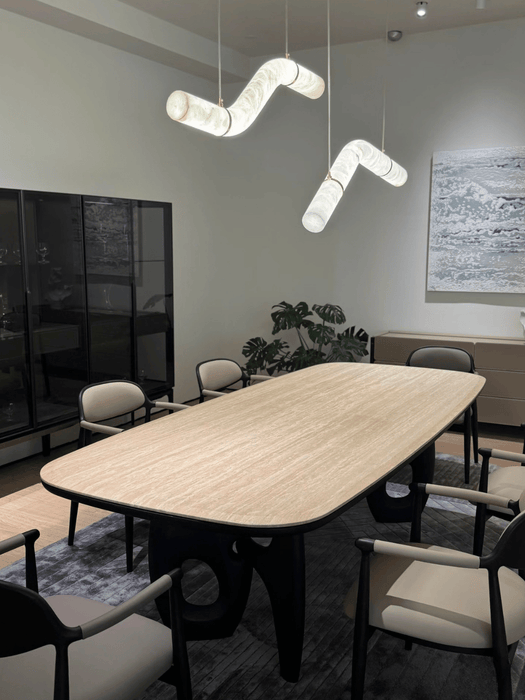 Modern Alabaster Curved Chandelier for Living/Dining Room