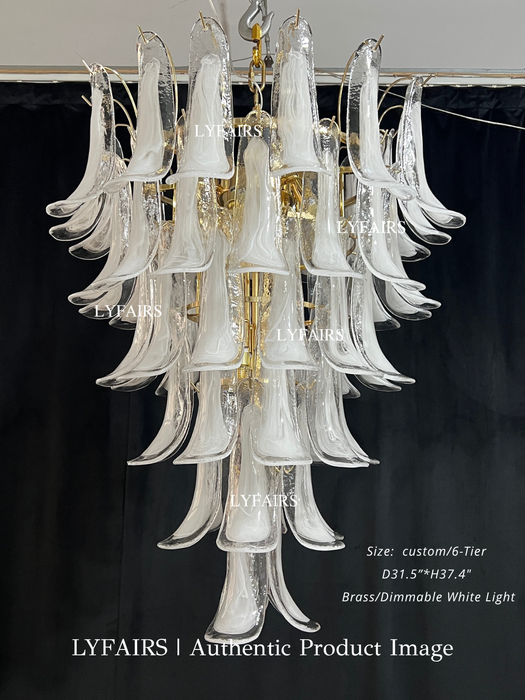 Lámpara de araña italiana tradicional de cristal de pétalos de mediados de siglo, arte moderno, 5/6 niveles