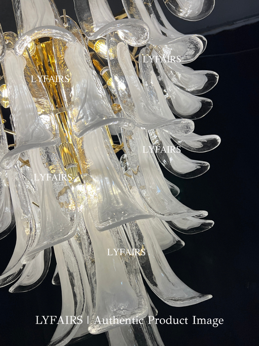 Lámpara de araña italiana tradicional de cristal de pétalos de mediados de siglo, arte moderno, 5/6 niveles