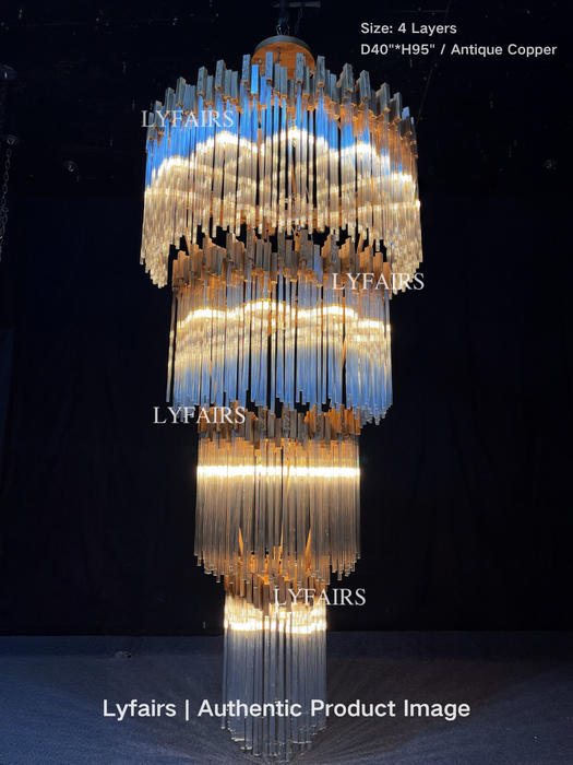 Araña de cristal glamurosa de múltiples capas, elegante y grande, para escalera/entrada/sala de estar/sala de reuniones de techo alto